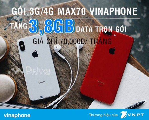 Cách đăng ký gói cước max70 mạng Vinaphone nhận ưu đãi 3.8GB